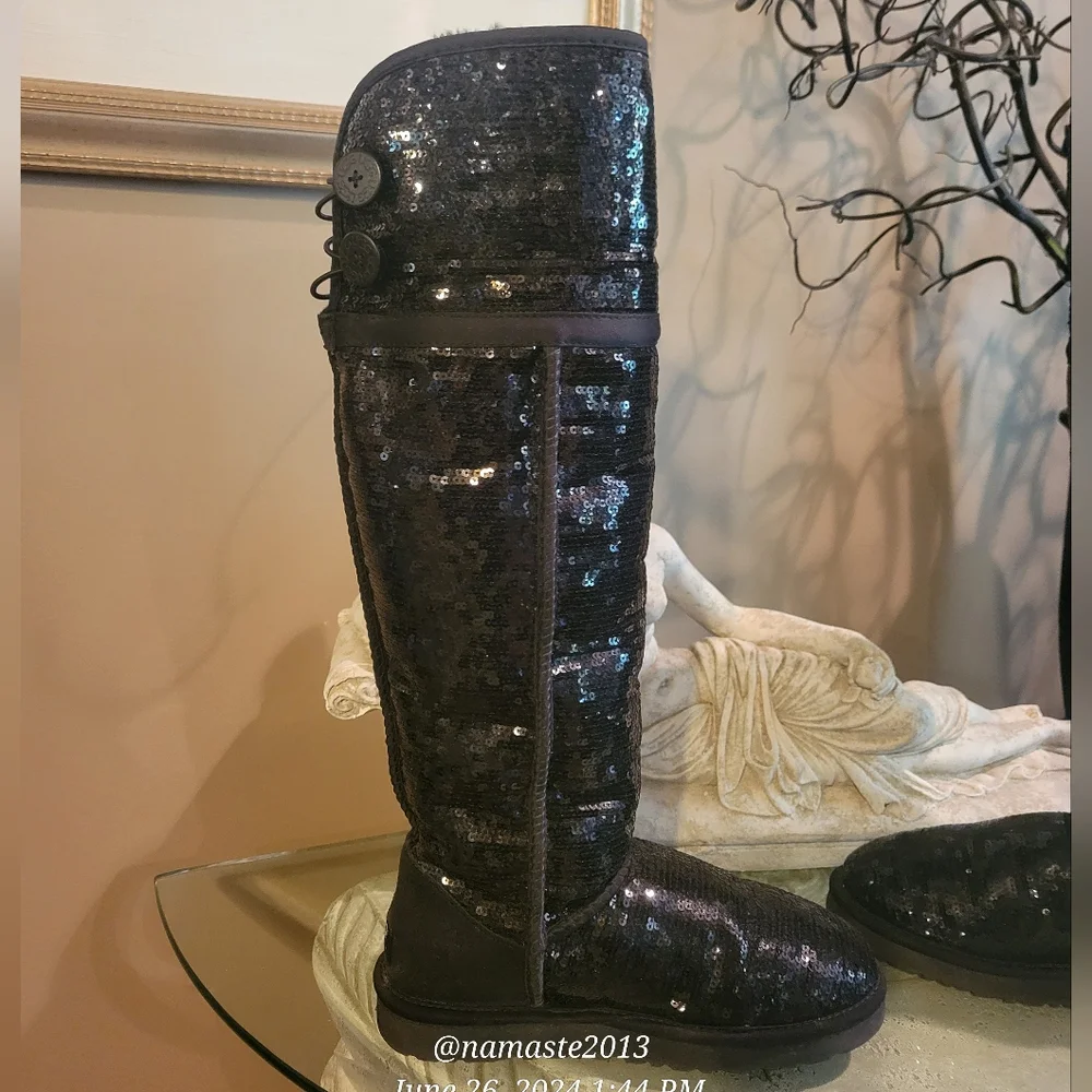 Ugg Bailey Button Sequin Over The Knee Boots Sherpa Shearling Designer #778